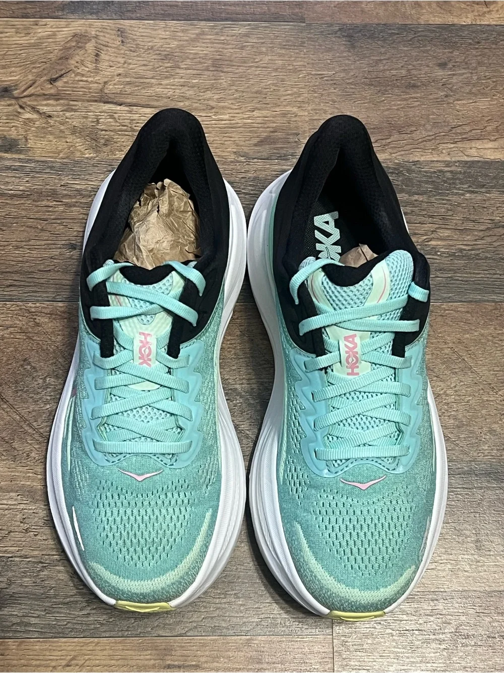 HOKA Mint Green and Pink Women's Running Sneakers